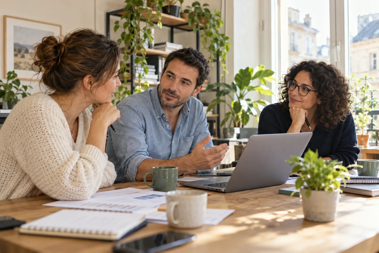 Une équipe échange sur ses méthodes de travail autour d’un ordinateur